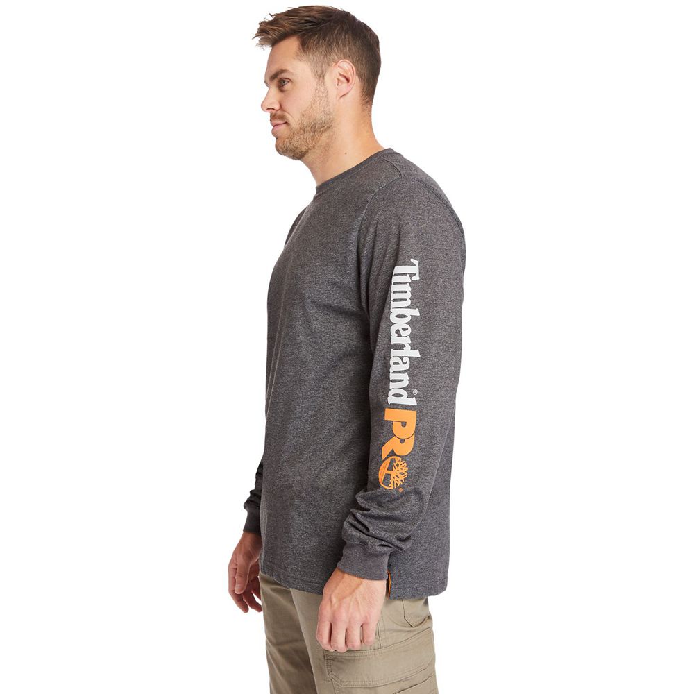 Camisetas Timberland Argentina Hombre - Pro® Big & Tall Base Plate Long-Sleeve Wicking - Gris Oscuro